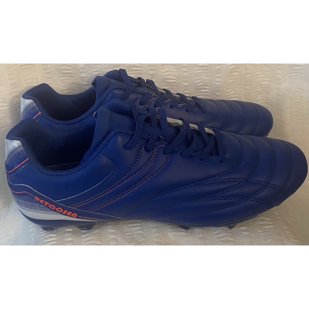 BETOOSEN Mens Firm Ground Football Cleats Royal Blue Orange Size 12 New